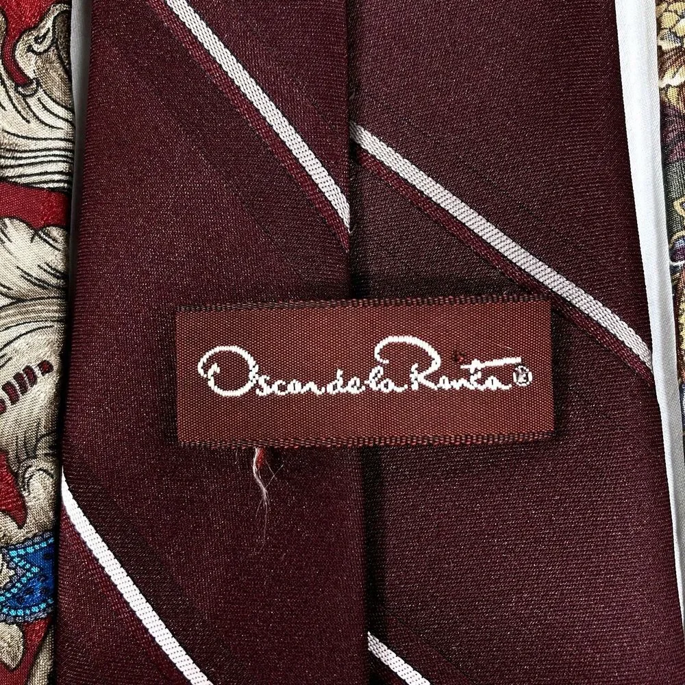 Oscar de la Renta Ties 3 Vintage Couture Paisley Stripe Blue Red Green Silk Y2K